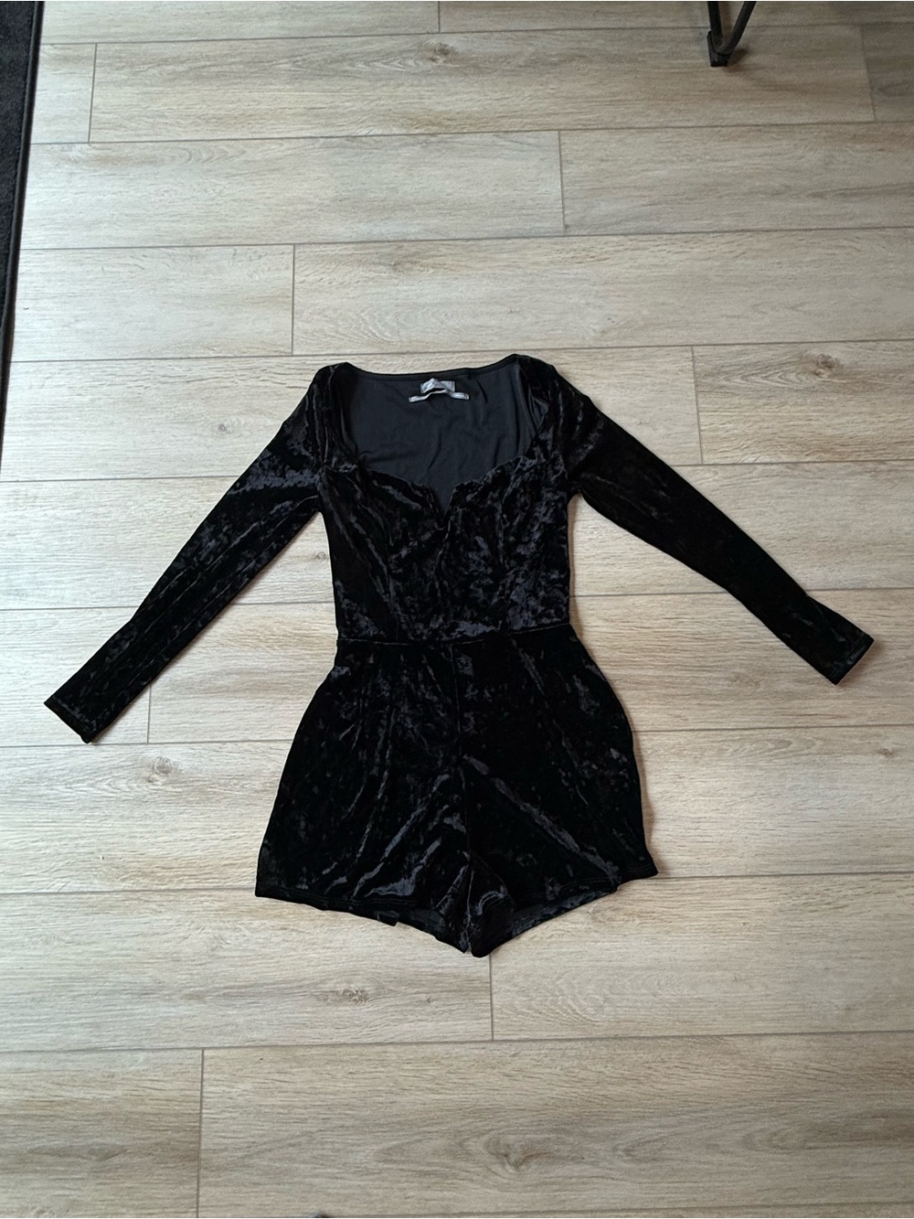 Urban Outfitters Black Velvet Romper with Long Sleeves